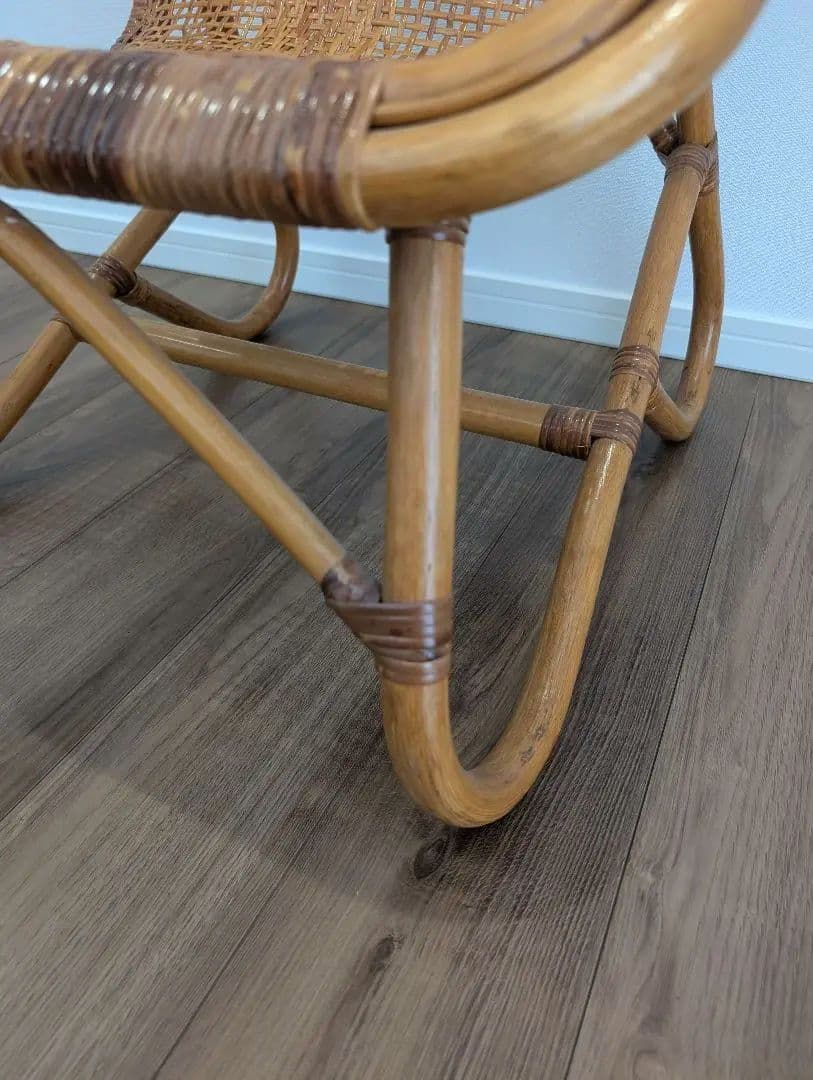 古家具ナチュラル天然素材◾️籐ラタンフレーム ラタンチェア 椅子 アームチェア