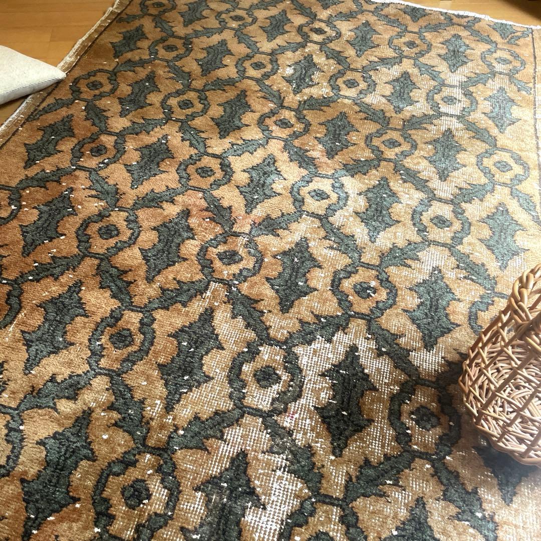 レア大判112×243 ボタニカル　ブラウン×グリーン　トルコヴィンテージラグ