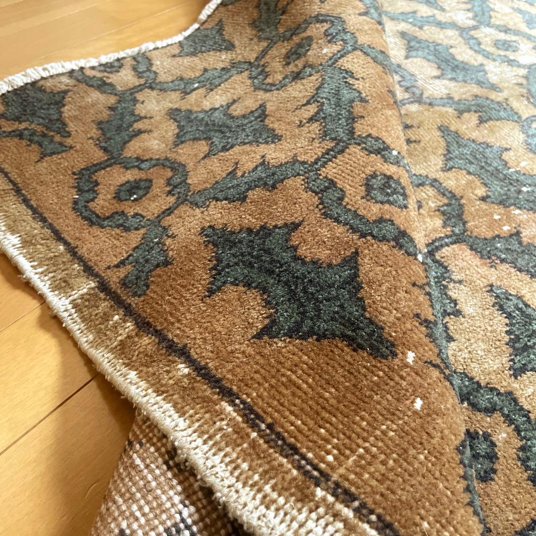 レア大判112×243 ボタニカル　ブラウン×グリーン　トルコヴィンテージラグ