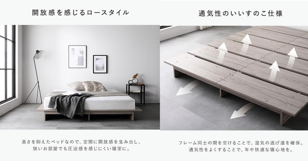 送料無料 セミダブルベッド フレーム 保証・コンセント付 すのこストーングレー