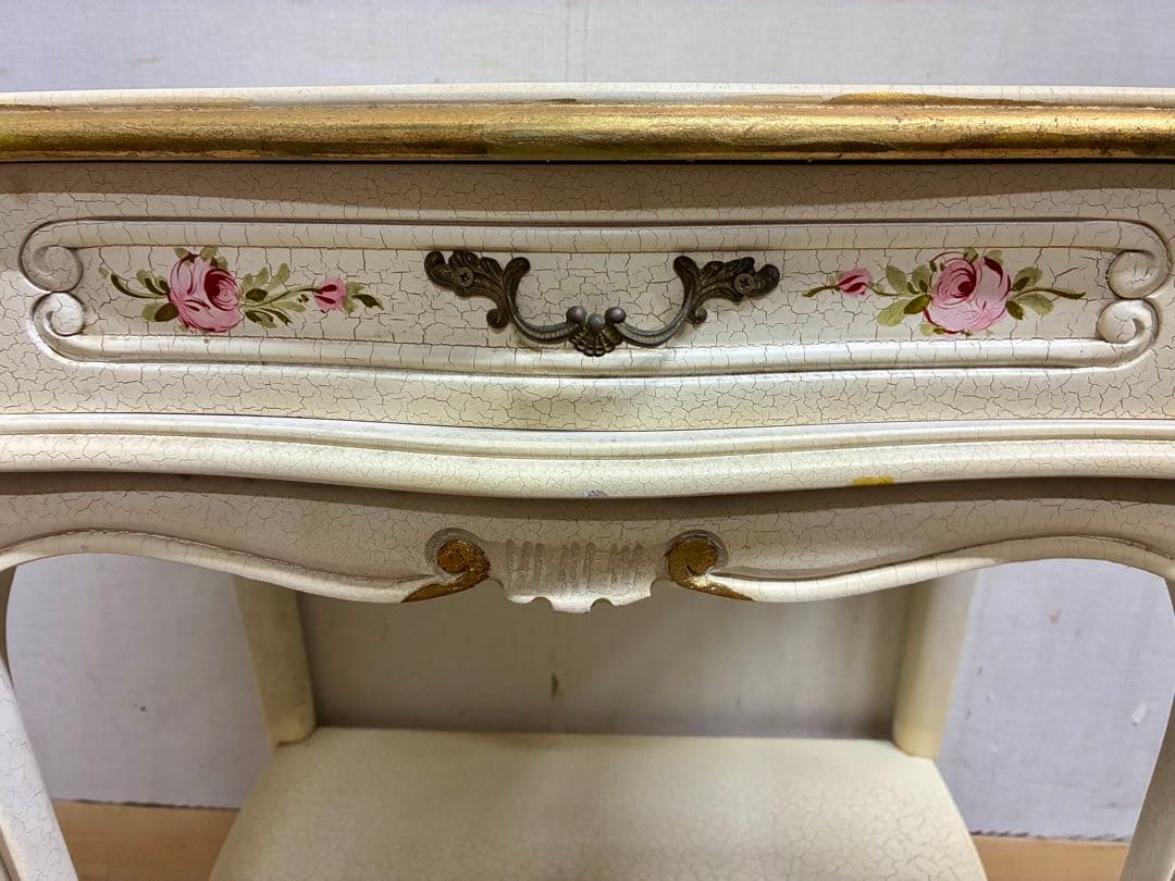 管398☆イタリア製☆ロココ調☆姫家具☆ヒビ加工☆サイドテーブル