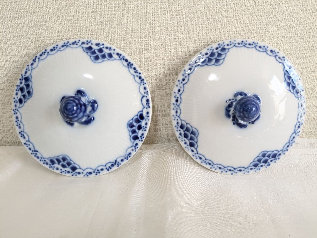 ロイヤルコペンハーゲン プリンセスブルー 蓋付きスープカップ＆ソーサー 2客