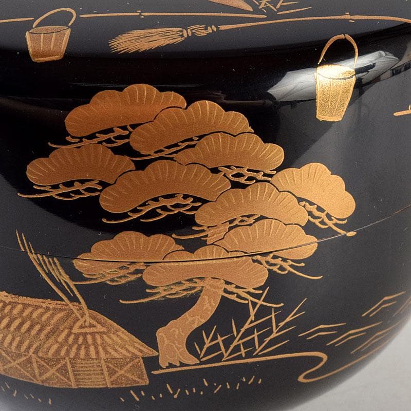 sai316 　柿本章作　塩釜蒔絵　内金溜　平棗　共布共箱　M　R9244