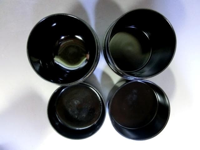 棗■茶入れ 塗り棗 黒塗り 2個セット 二二高棗 二度塗 木乾 四季の花 中次■