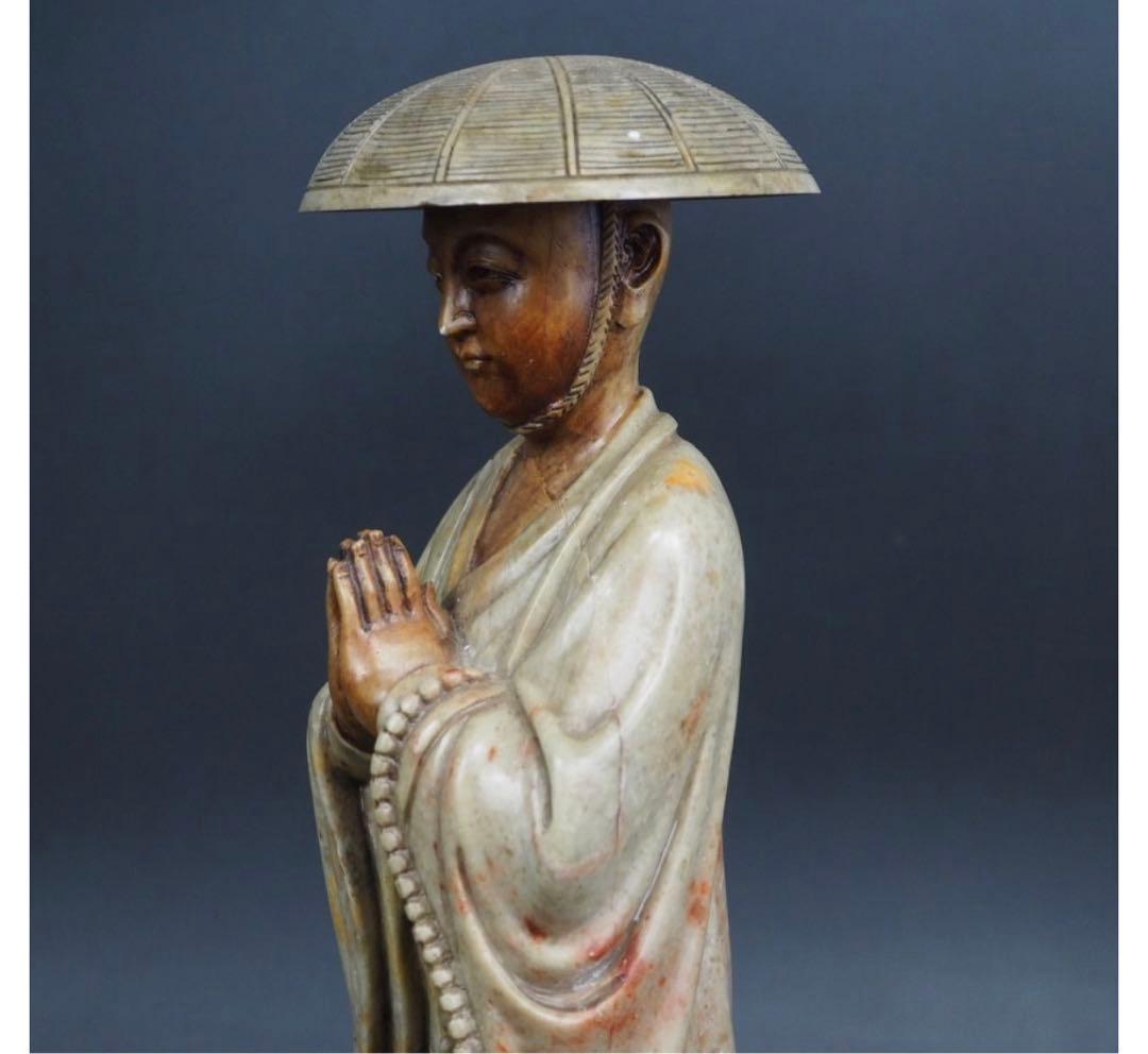 送料無料　寿山石細密彫刻　弘法大師像　高さ30ｃｍ