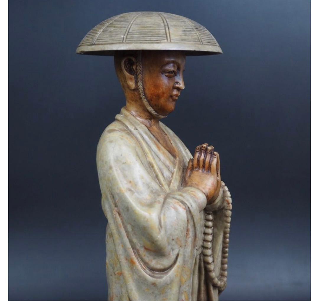 送料無料　寿山石細密彫刻　弘法大師像　高さ30ｃｍ