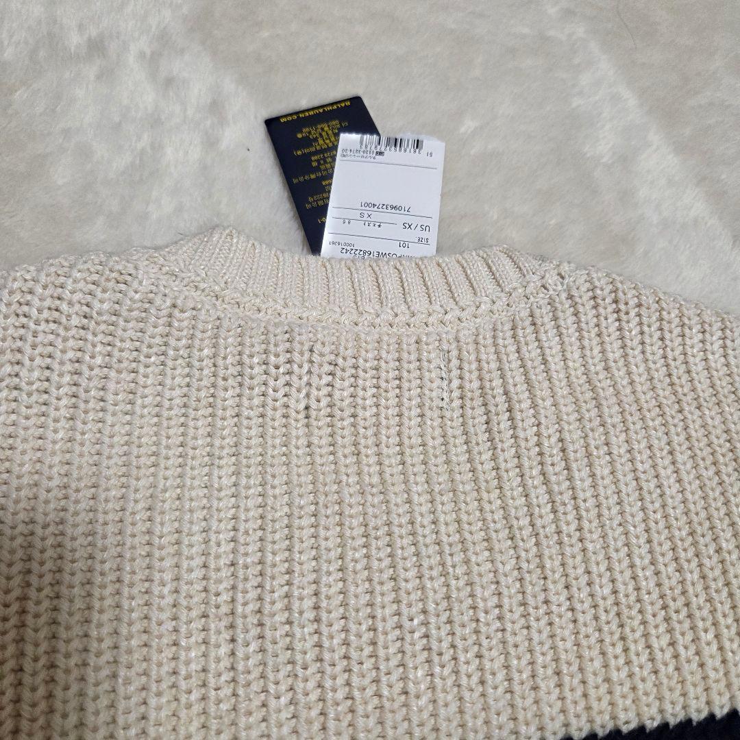 新品　現行　QRコード　ラルフローレン　ニット　ボーダー　リネン　ボタン　XS