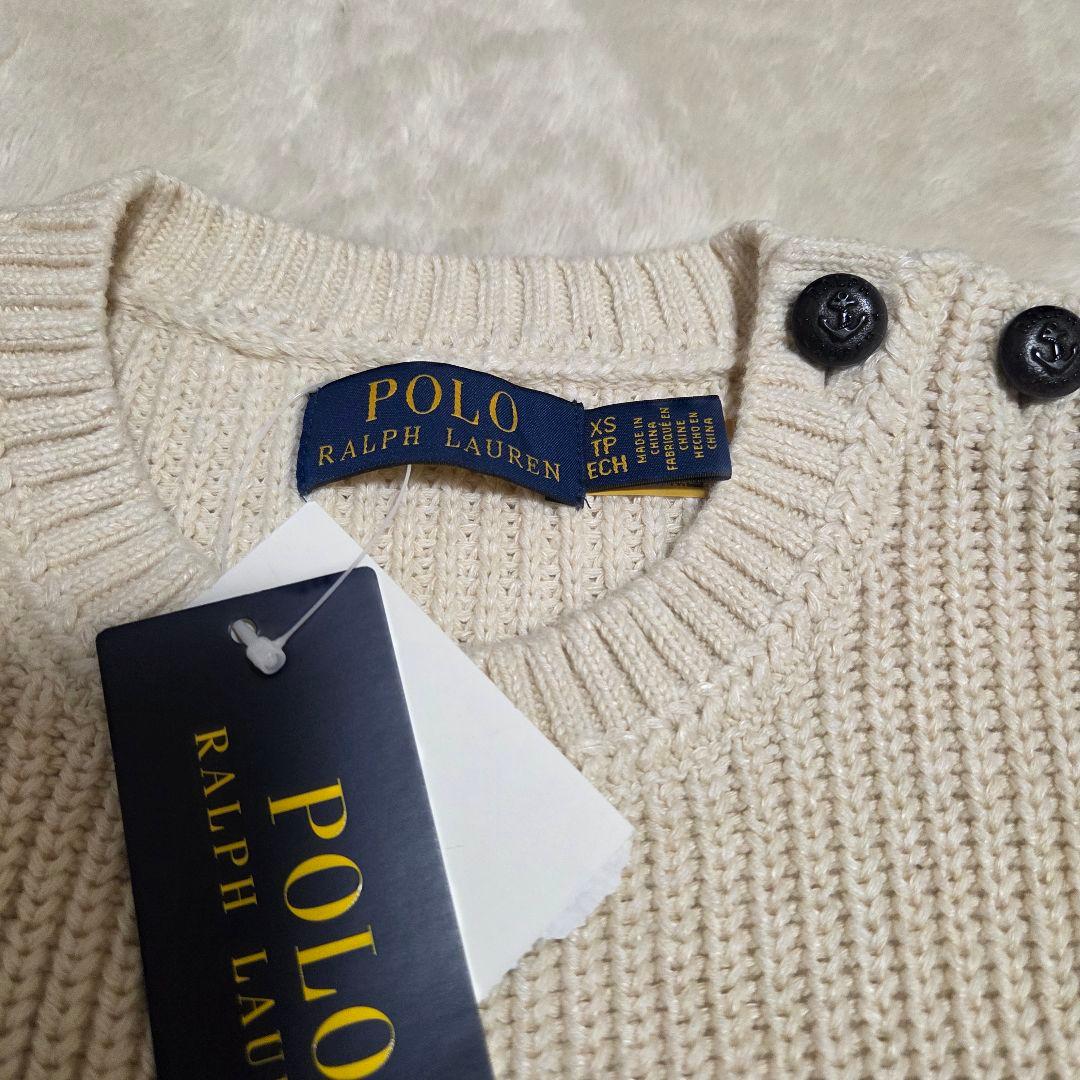 新品　現行　QRコード　ラルフローレン　ニット　ボーダー　リネン　ボタン　XS
