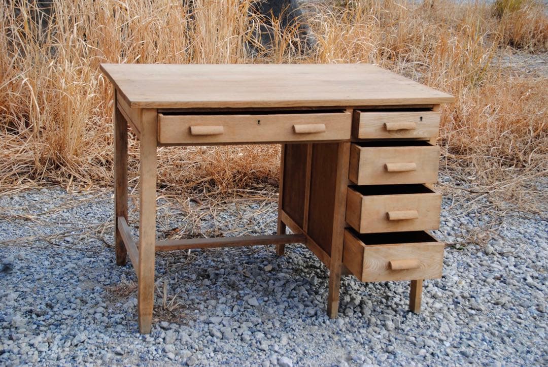 机　古道具　片袖机　ナラ材　無塗装　ナチュラル　レトロ　ヴィンテージ家具　剥離