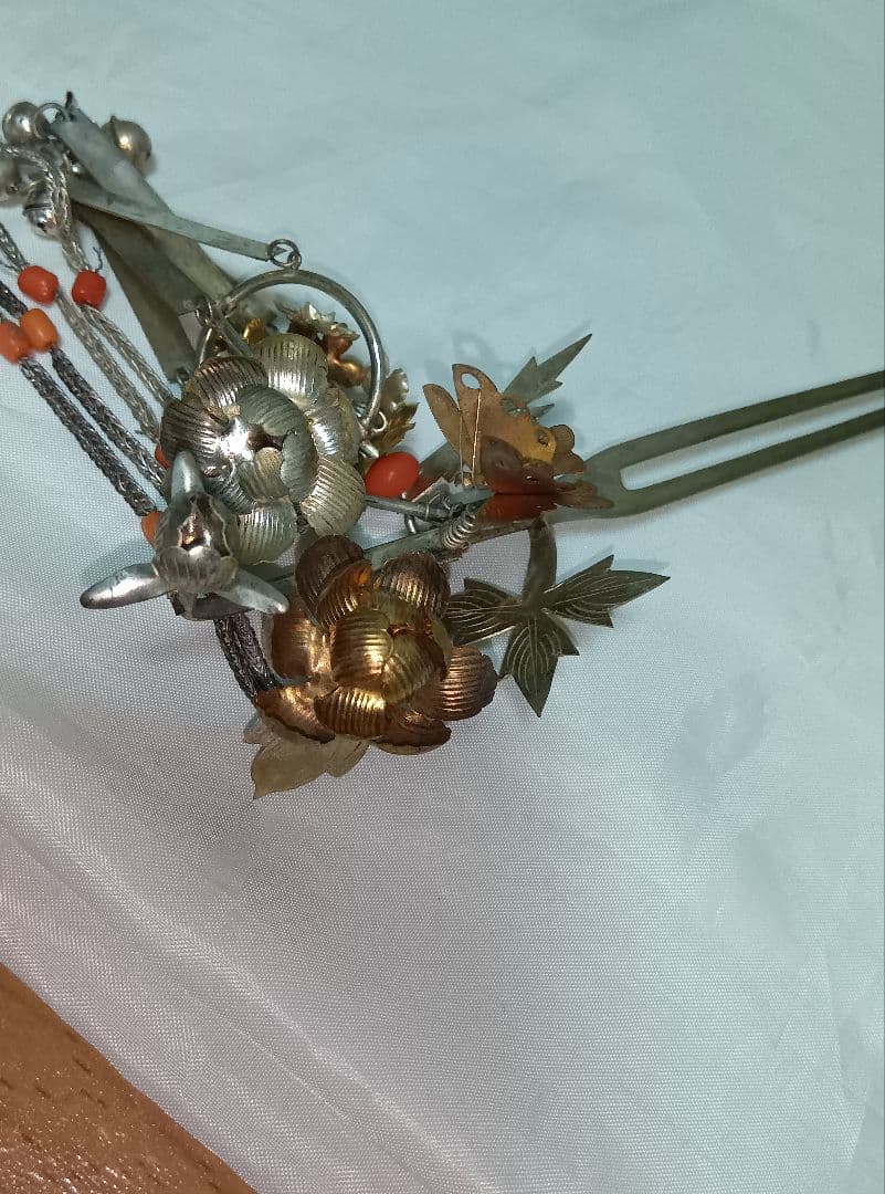 アンティーク　銀びら　かんざし　色々とかんざし入れ　日本髪　珊瑚