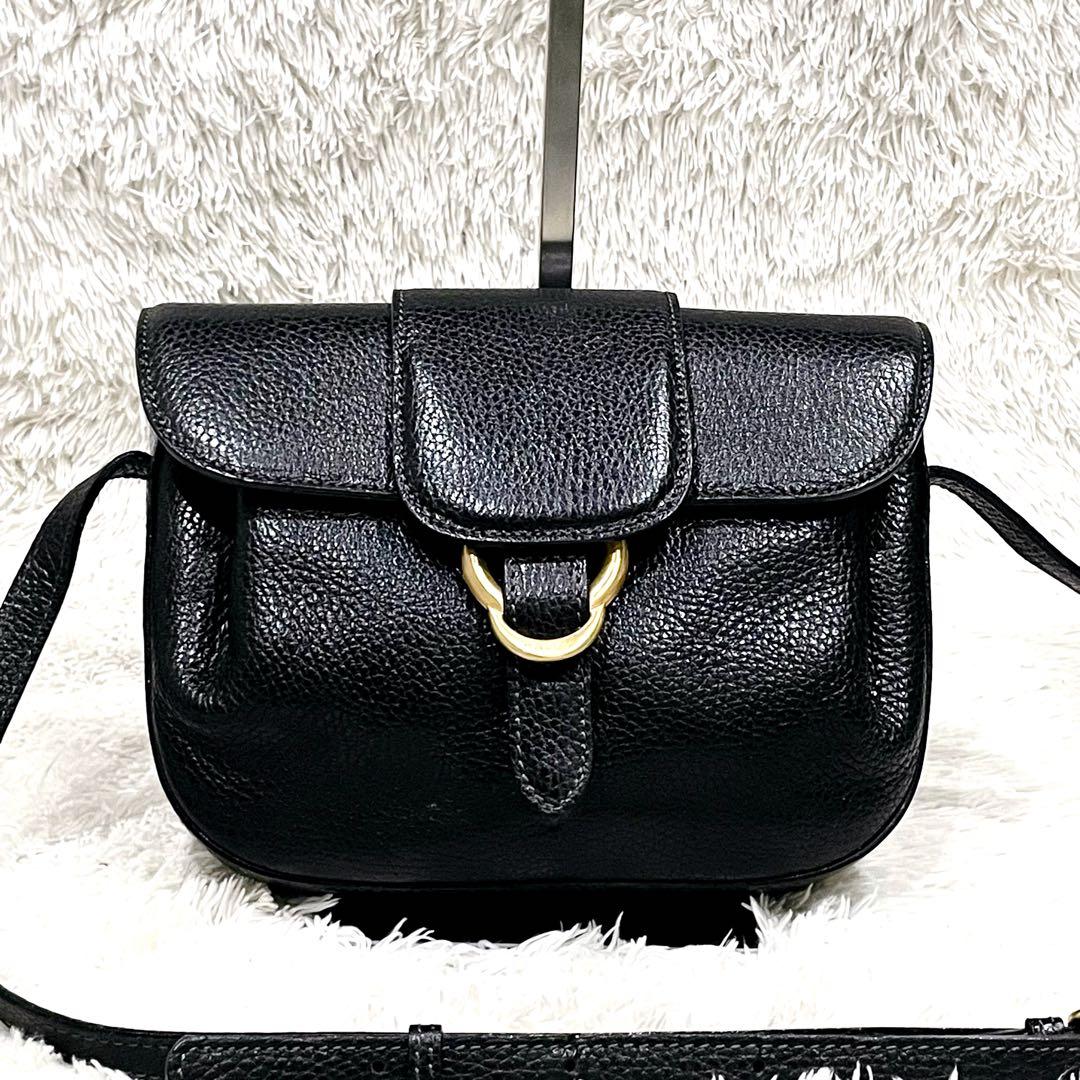 美品 BALLY クラシック ショルダーバッグ クロスボディ ロゴ シボ革 黒