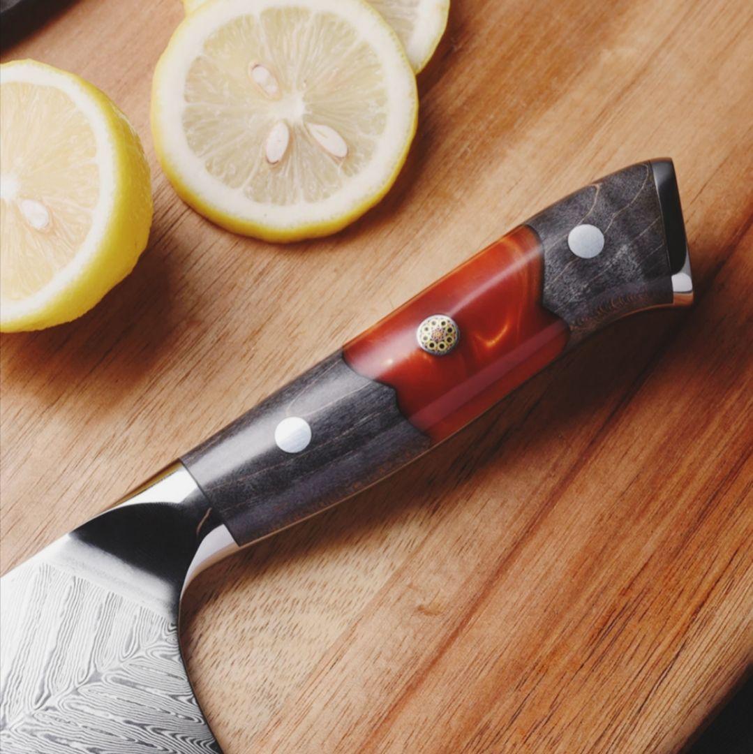 【新作】牛刀　VG10　73層ダマスカス鋼　赤柄