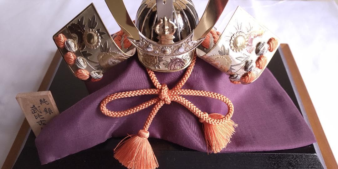 兜 剣付置物 剣付き 純銀 3号 金銀工芸家・伝統工芸士 武比古作