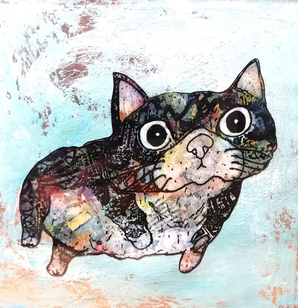 アンティークwaxベージュ額縁ご確認ページ　title「プカプカ猫」