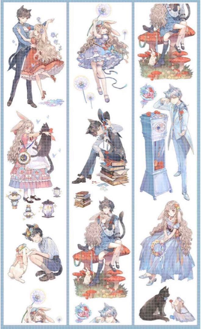 M1270.一木一横 兔子小姐和猫先生 マスキングテープ PET