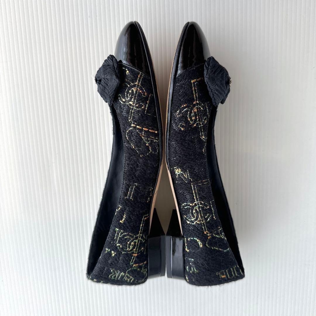 CHANEL シャネル　ココマーク　リボン　ツイード　フラットシューズ　パンプス