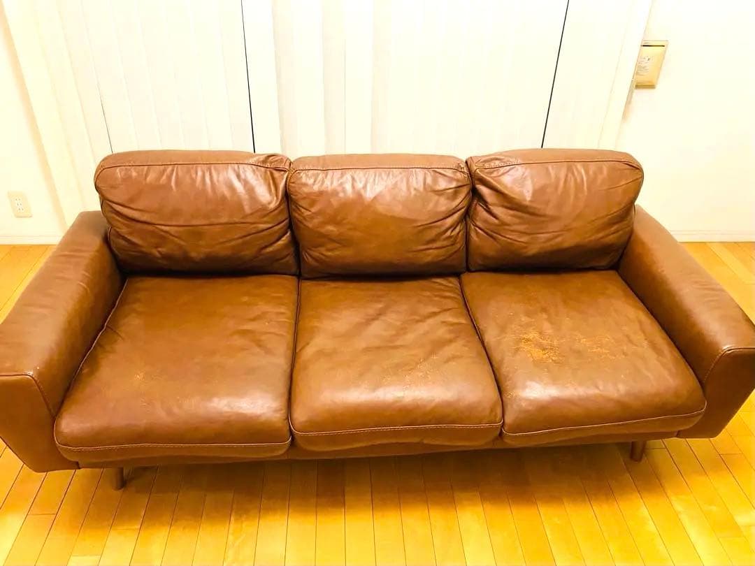 ✨引越し整理品✨【ウニコ】MOLN レザーソファー 3人掛け ダークブラウン