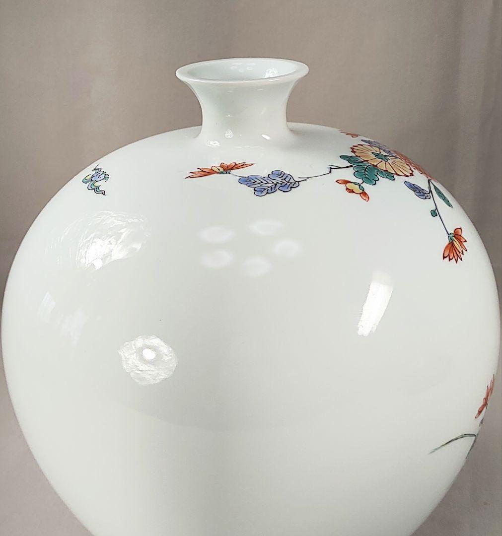 希少 重要無形文化財 中村清六作 有田焼 高麗庵清六窯 白磁錦絵 花鳥紋花瓶