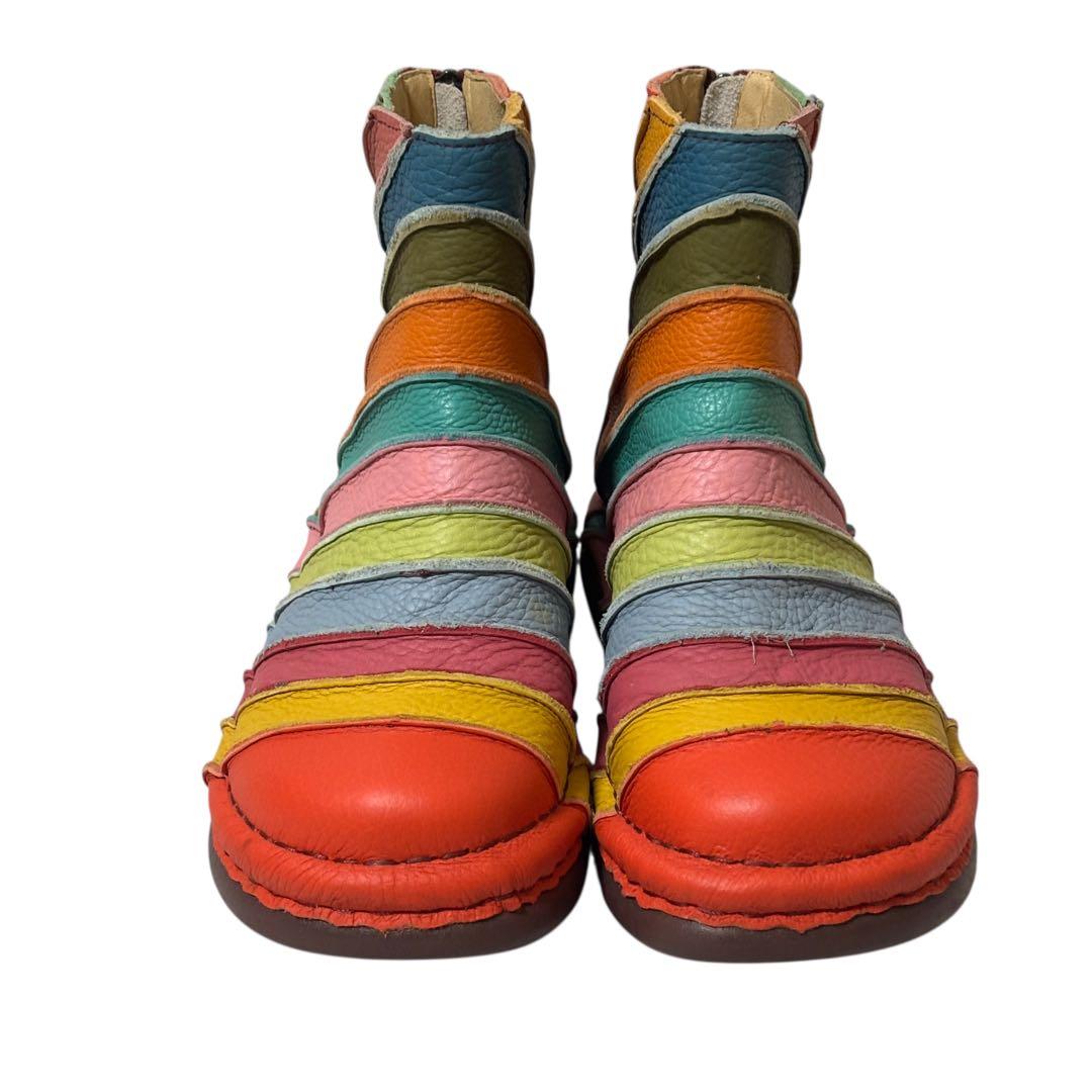 【美品】estacion エスタシオン　ショートブーツ　マルチカラー　人気　L