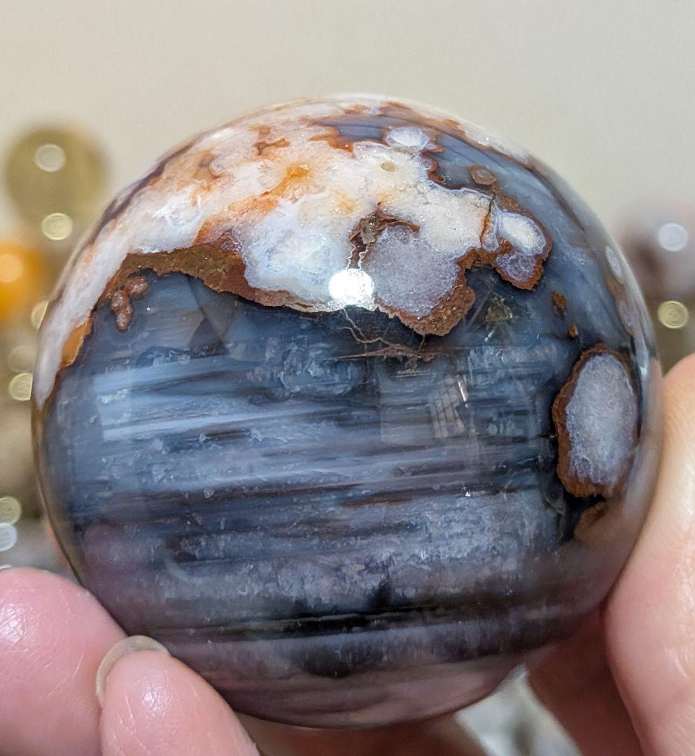 ブルー桜瑪瑙☆ブルーアゲート☆スフィア☆高品質☆希少☆レア☆