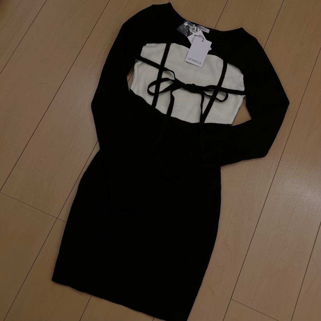 28リップサービス定価12650円デコルテオープンリボンニットワンピース