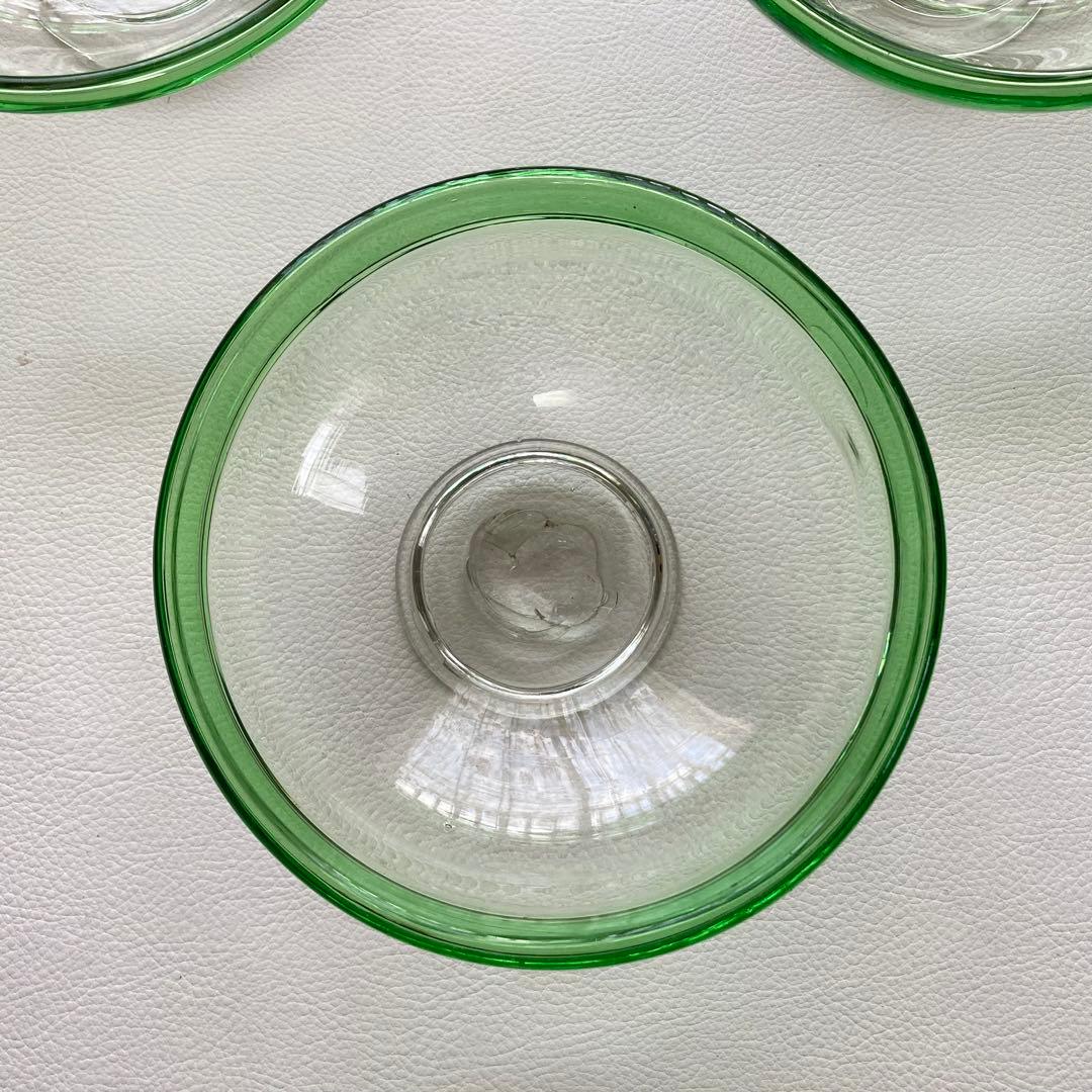 古いガラス鉢 かき氷 カップ ボウル 食器 花器 グリーン 3点 骨董 レトロ