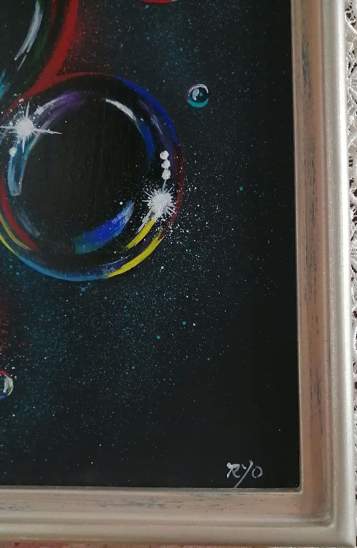 絵画　アクリル絵　額縁　ボード　シャボン玉