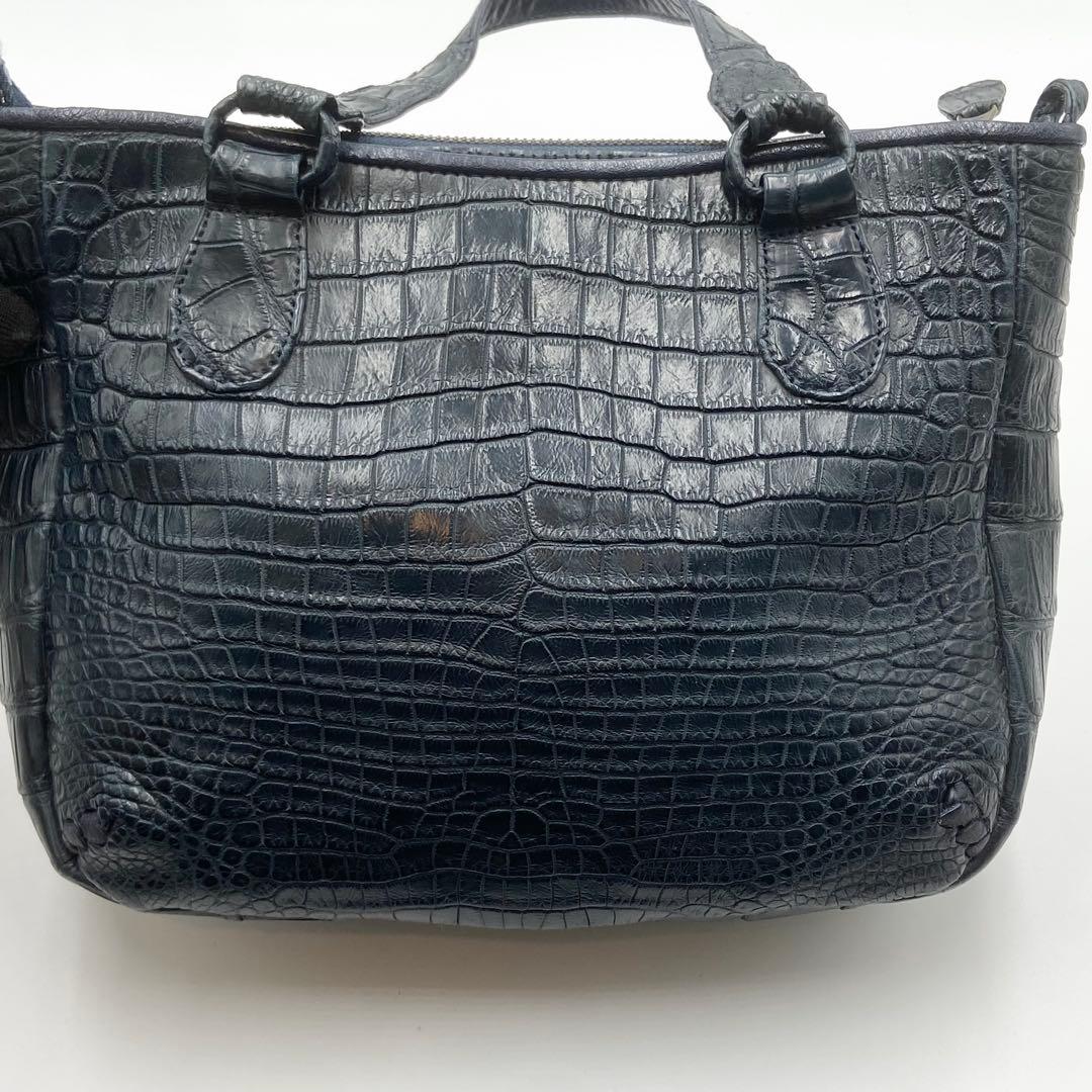 極美品　IBIZA イビサ　2way クロコダイル　マット　レザ　ネイビー