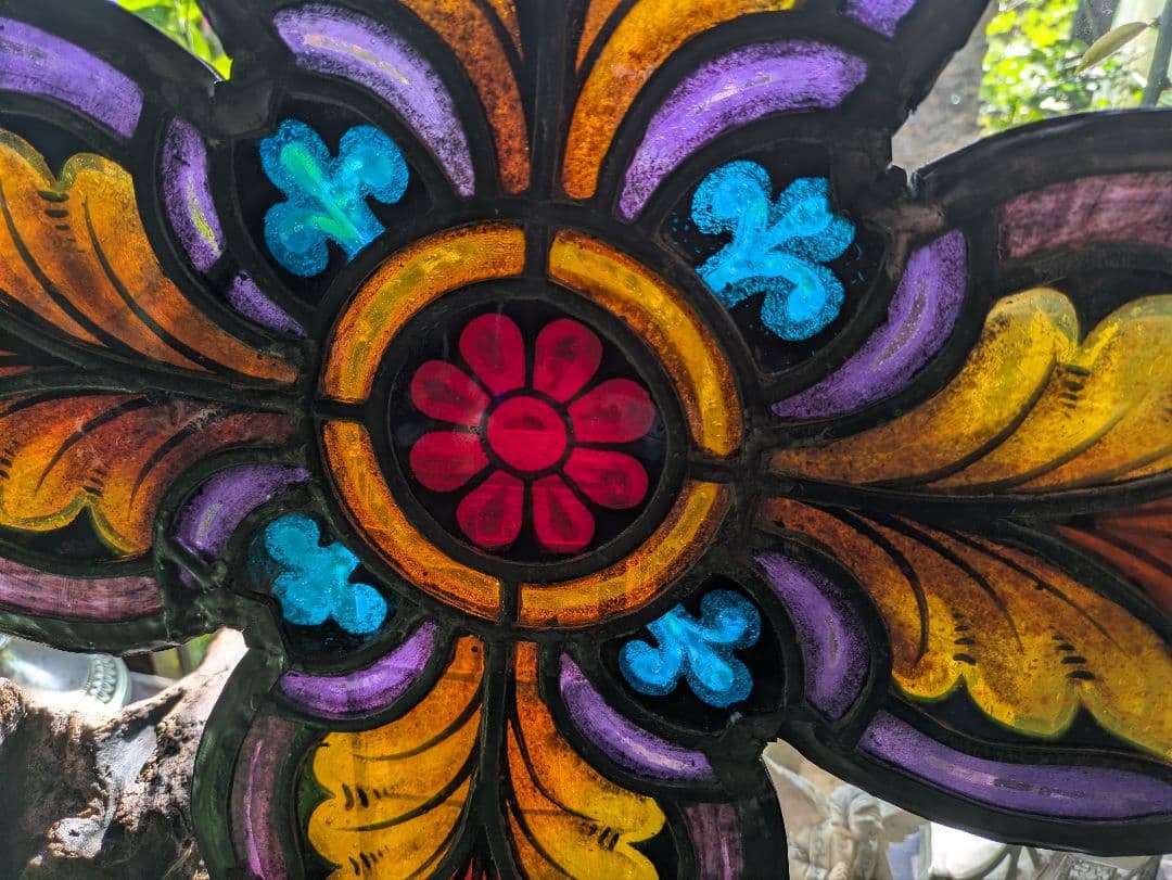 幸運の四つ葉の花文 アンティーク ステンドグラス 教会 クリスマス キリスト