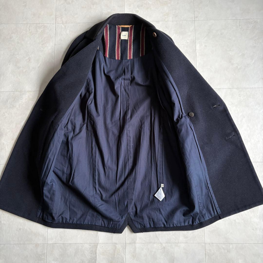 nume ダブルコート ネイビー 2 襟リブ パイピング 上品 ミドル丈