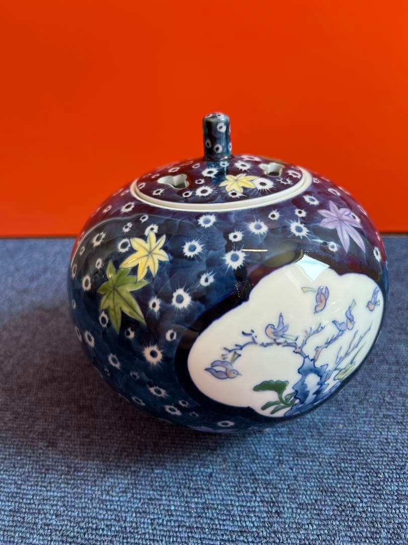 1066 有田焼　色絵花鳥　香炉　未使用