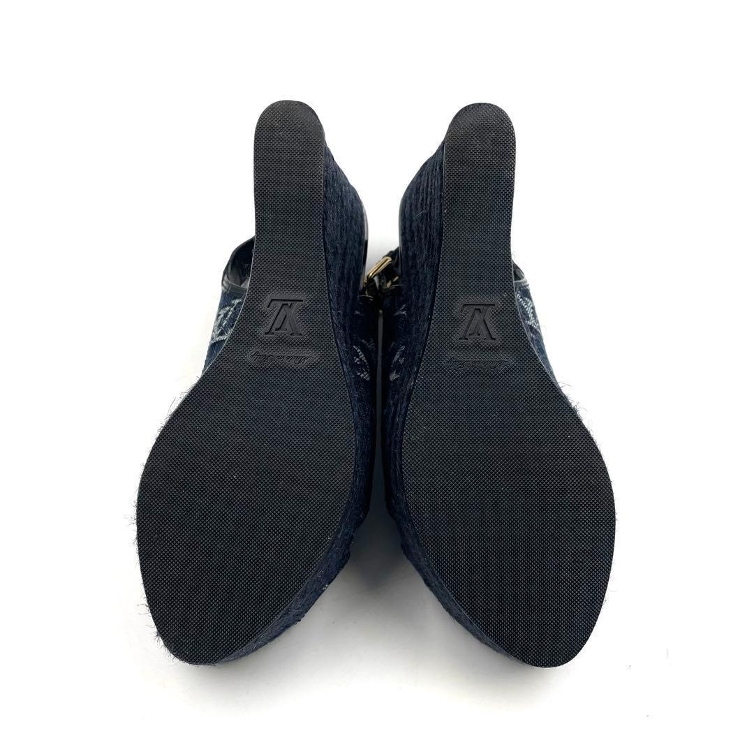 《未使用品》ルイヴィトン デニム 厚底 ストラップ サンダル モノグラム 紺系