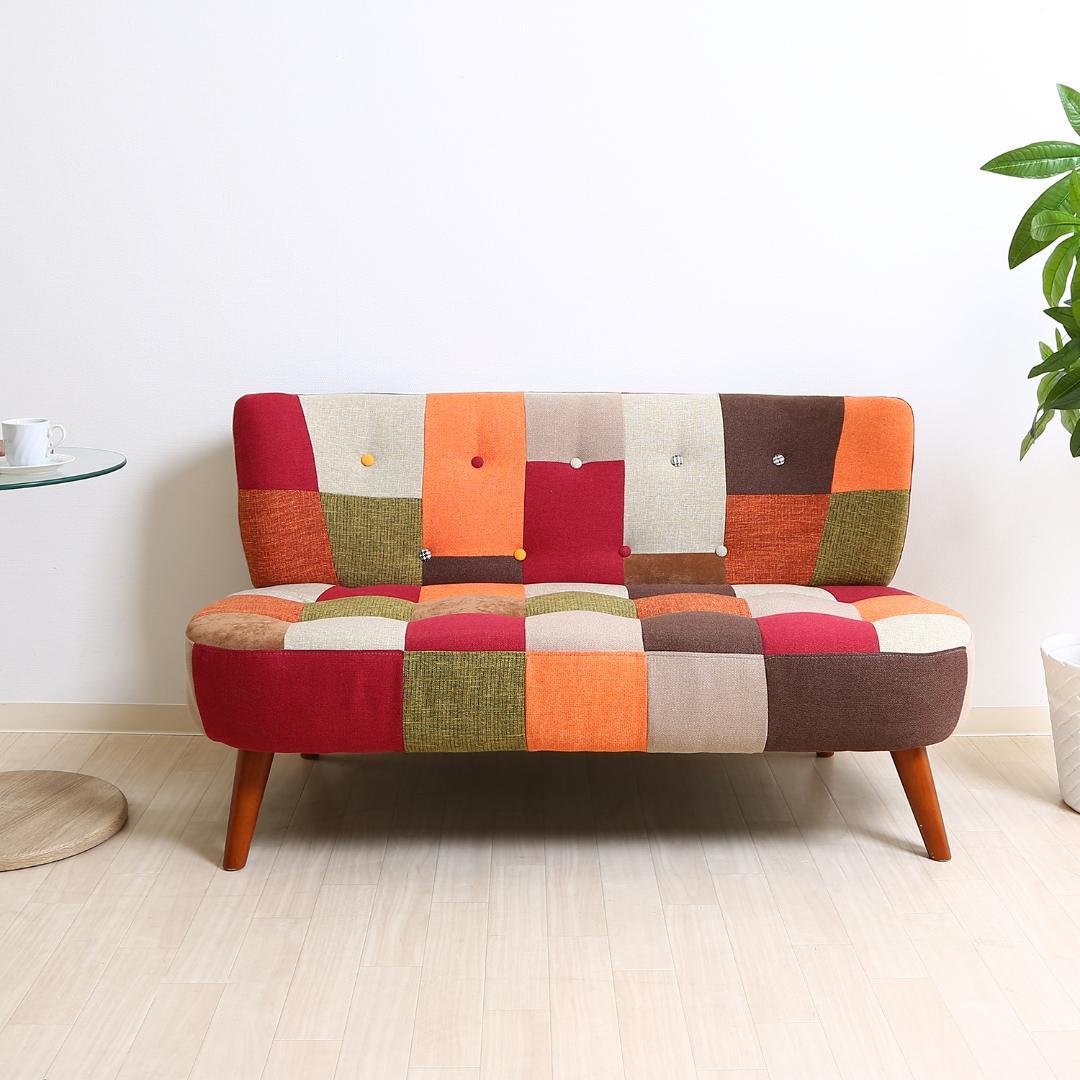 2way ソファ/ローソファ レッド系パッチワーク