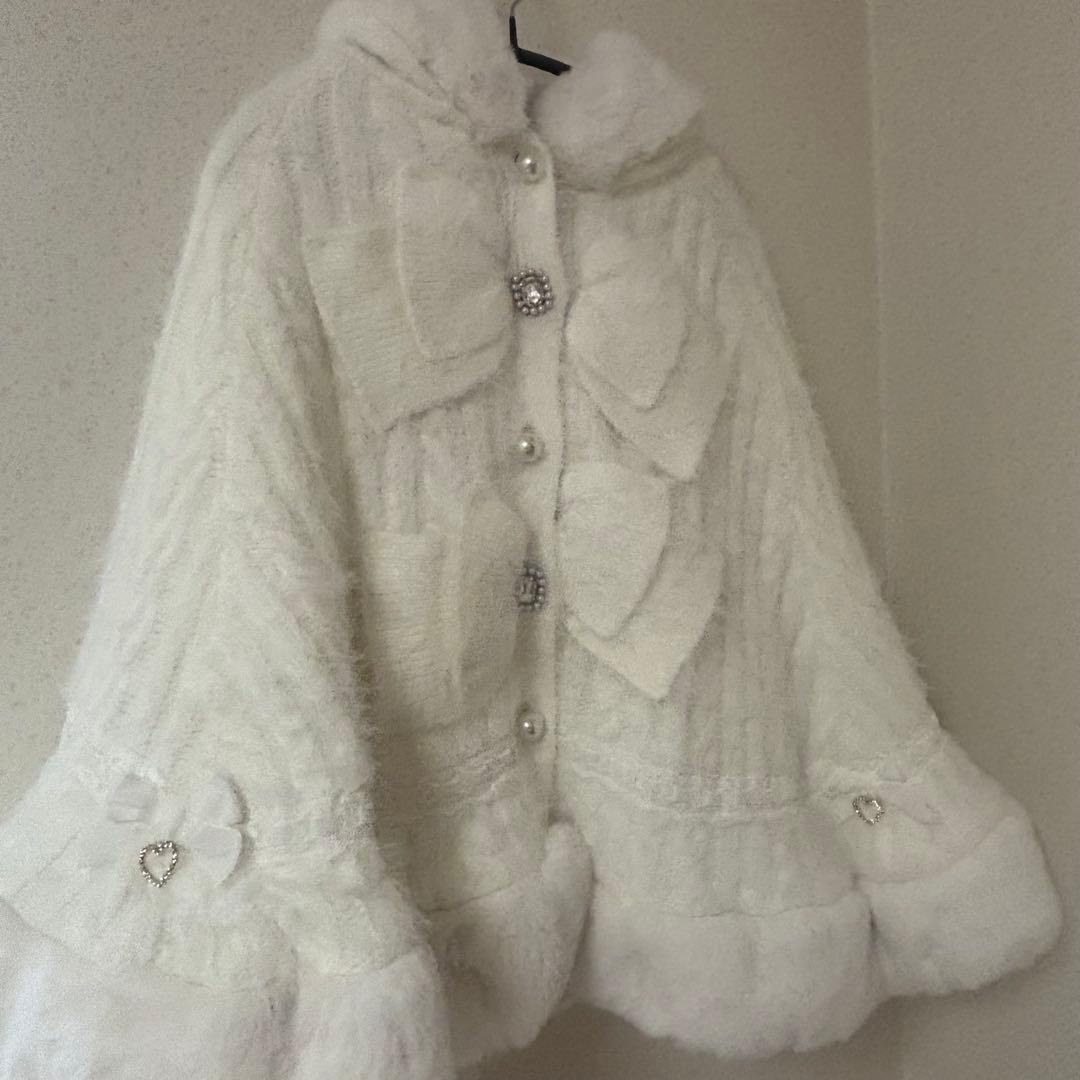 LIZLISA リズリサ　ポンチョ　白　ファー　リボン