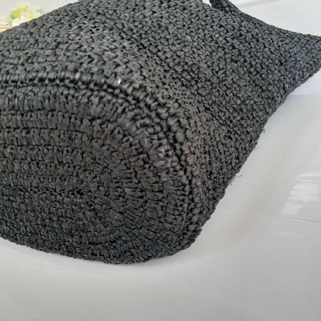 保存袋付き ヘレンカミンスキー カコバック リーフロゴ ラフィア レザー 黒