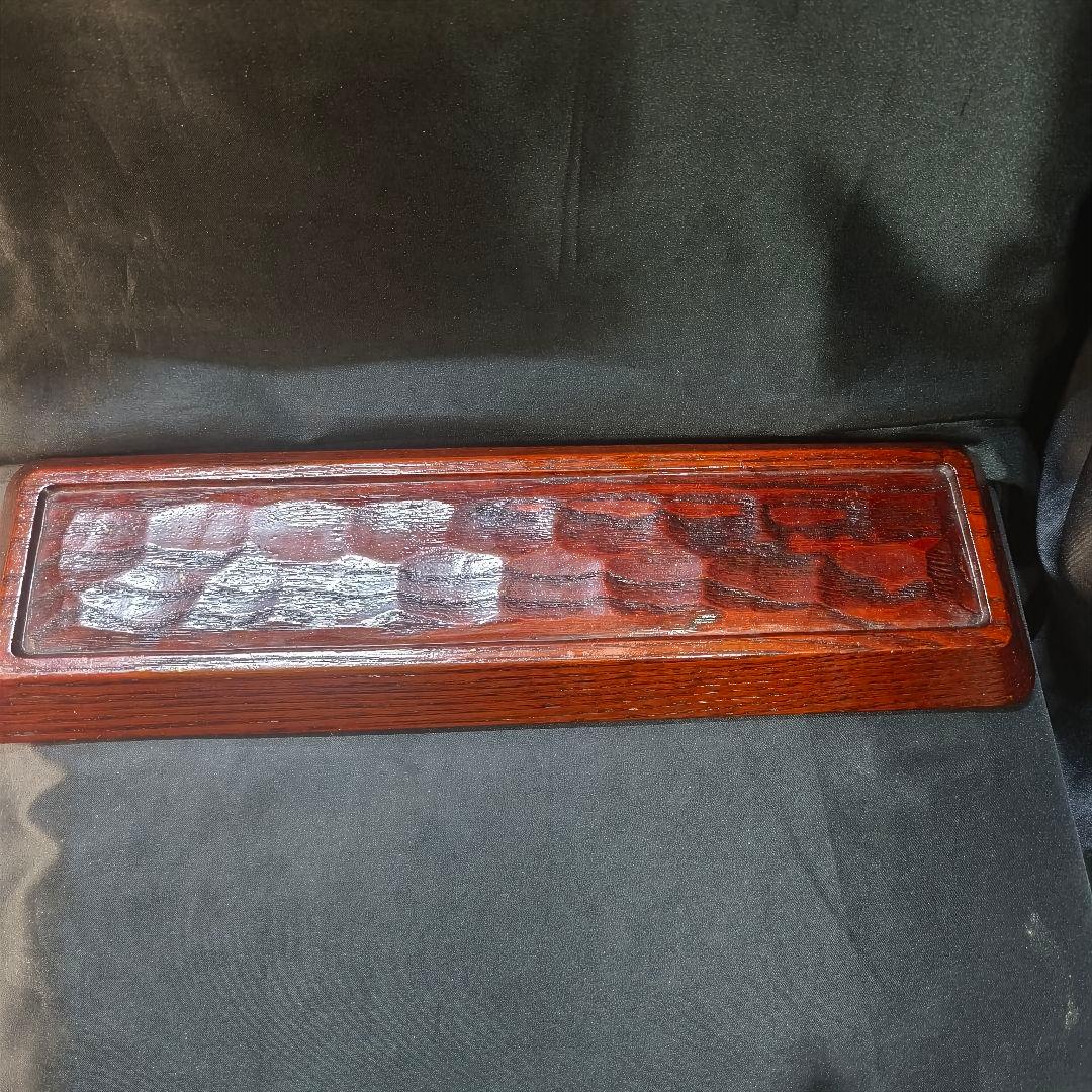 茶道具 烏城彫煎茶盆 一刀彫 道人作 くり抜き 時代物 未使用美品 旧家蔵出し