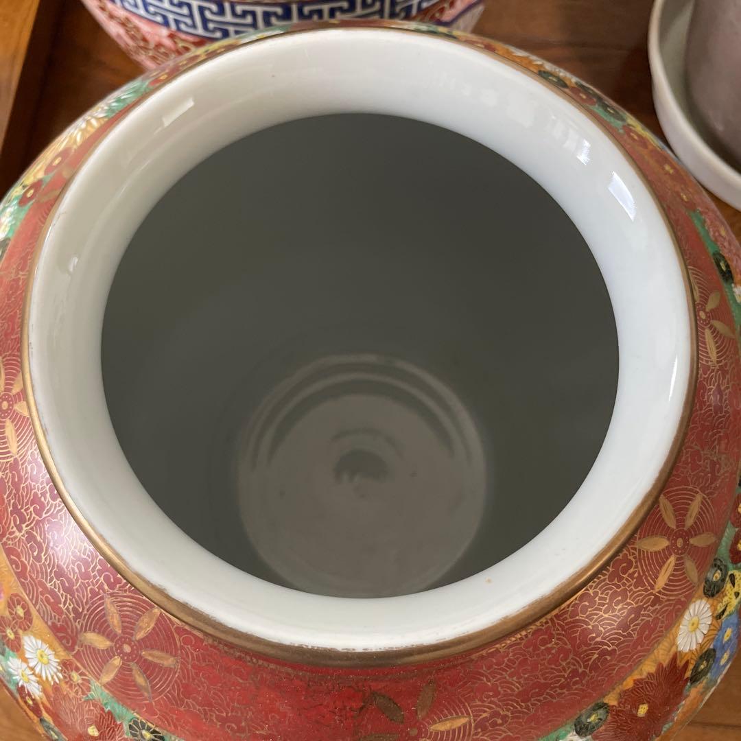 九谷焼　金彩　色絵　大きな壺　花器