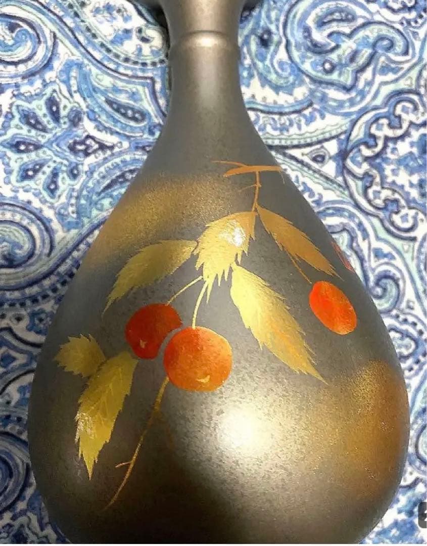 金運爆上げ　風水最高！高級山形限定品　縦15cm特殊朱銅製さくらんぼ花瓶　月山釜