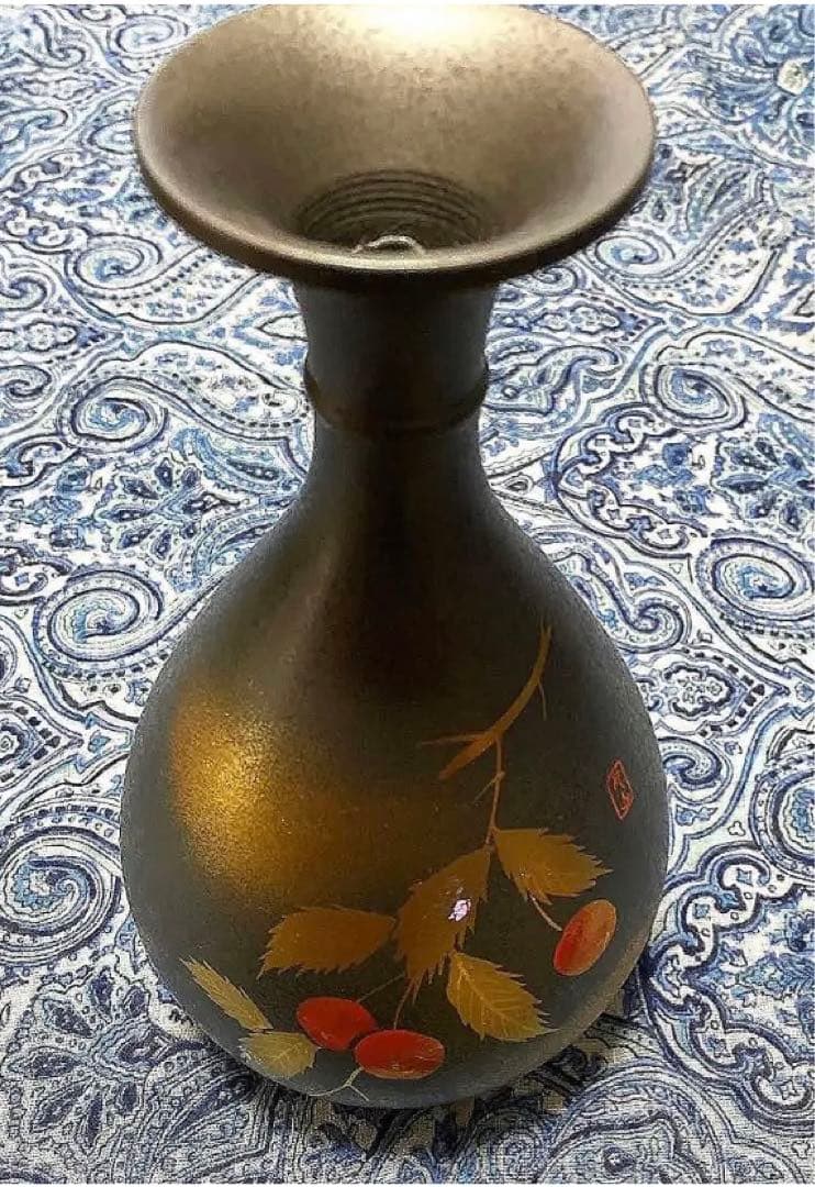 金運爆上げ　風水最高！高級山形限定品　縦15cm特殊朱銅製さくらんぼ花瓶　月山釜
