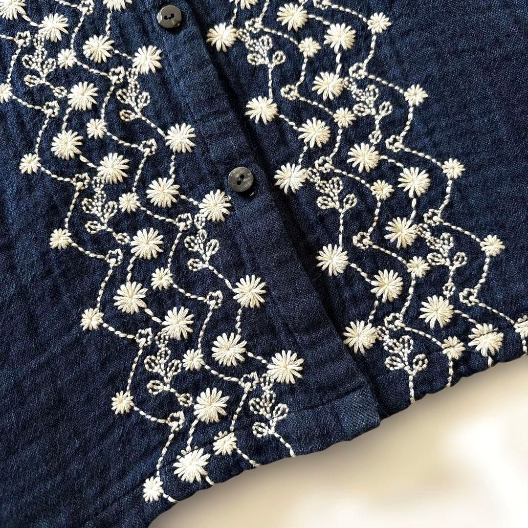 群言堂 根々 石見銀山生活文化研究所 刺繍 インディゴ 藍 シャツ ブラウス