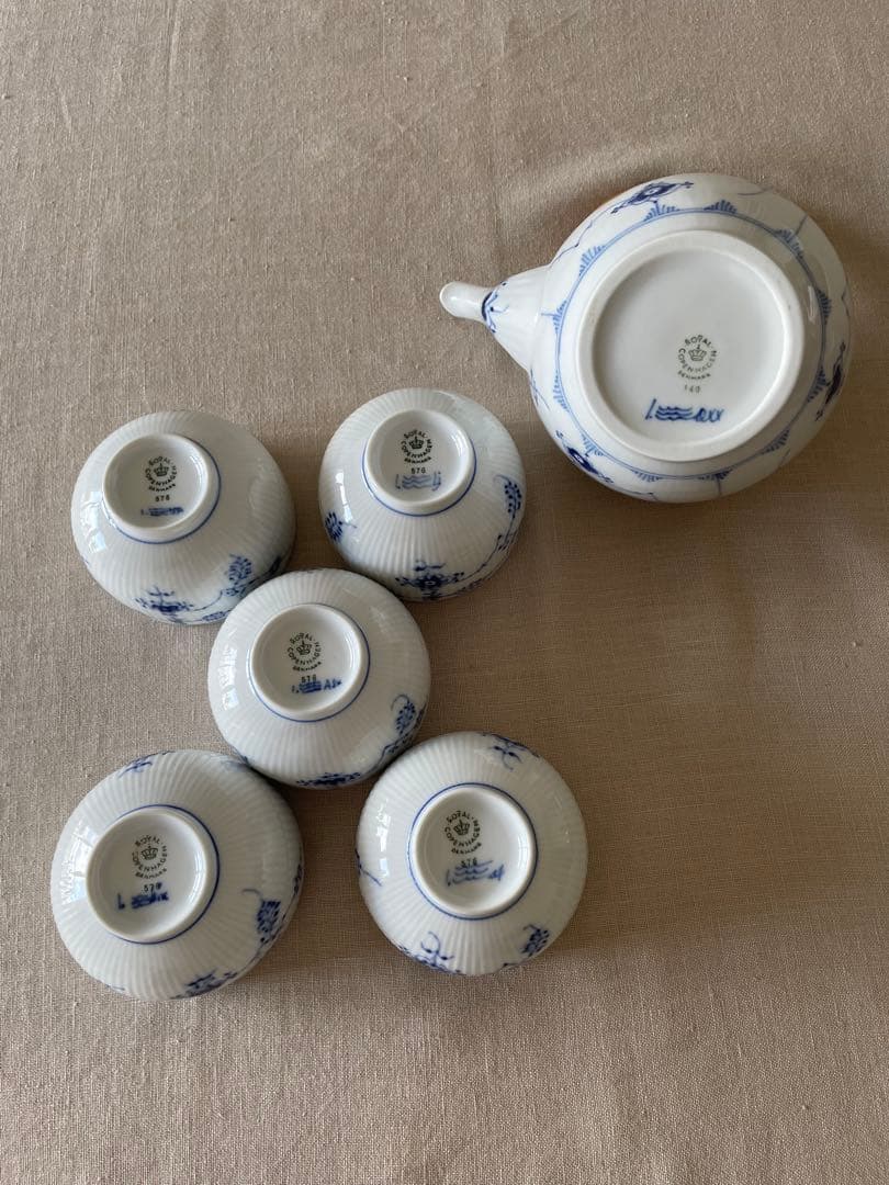 ロイヤルコペンハーゲン ブルーフルーテッドハーフレース 急須 湯呑 5客 セット