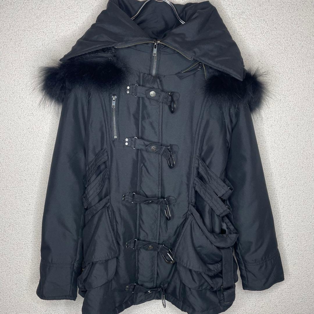 Y2K ダークコア ラクーンファー “甘×毒” ブラックゴシックコート ミサミサ