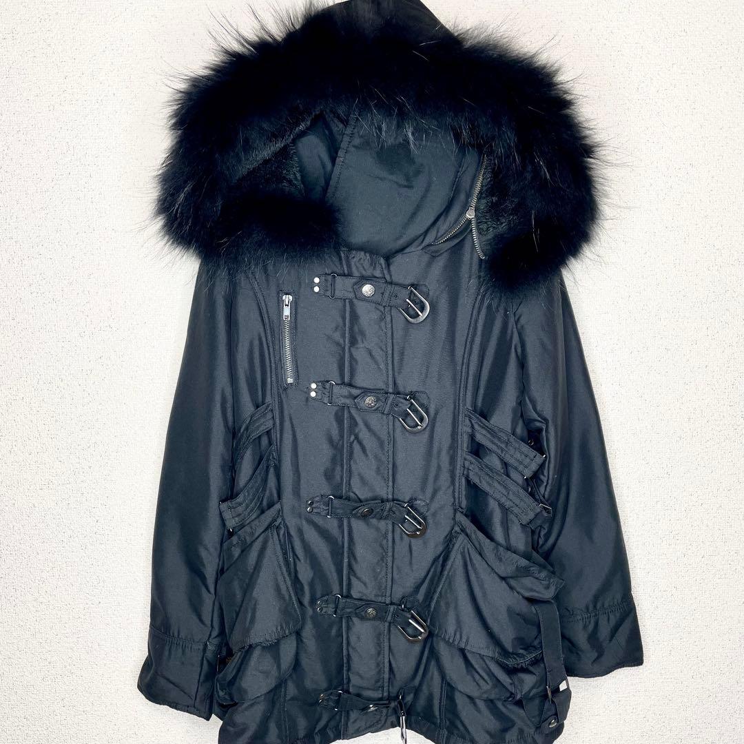 Y2K ダークコア ラクーンファー “甘×毒” ブラックゴシックコート ミサミサ