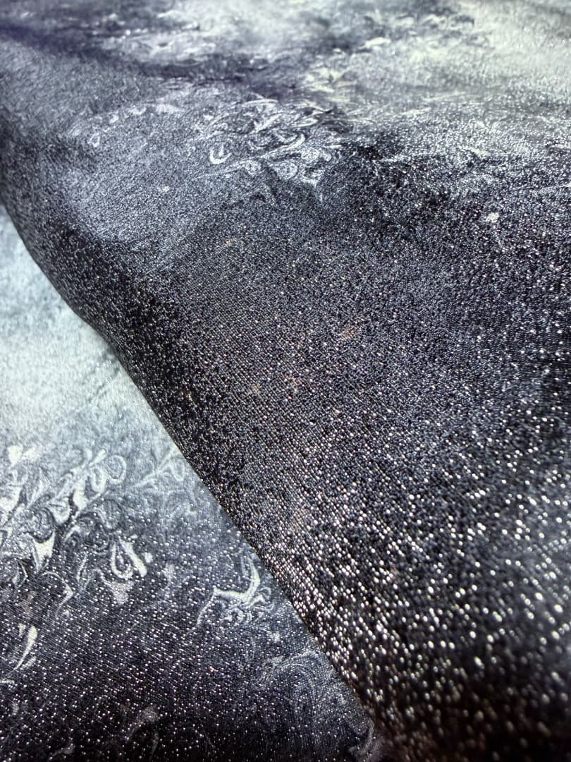 高級 袋帯 正絹 六通柄 墨流し 落款入り ブルー ブラック フォーマル 訪問着