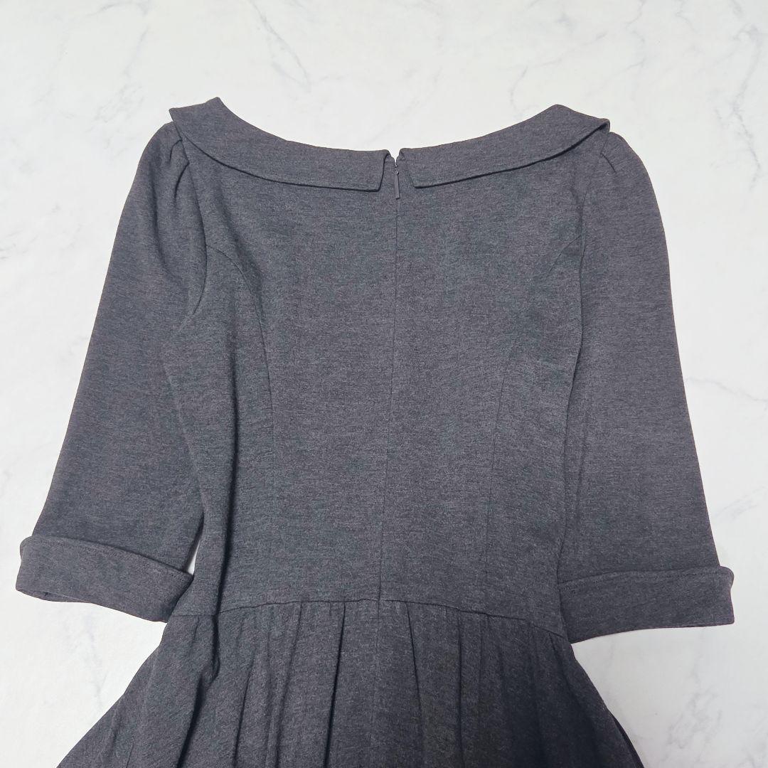 美品✨ルネ Rene 襟付き フレア 5分袖 ワンピース Aライン グレー 36
