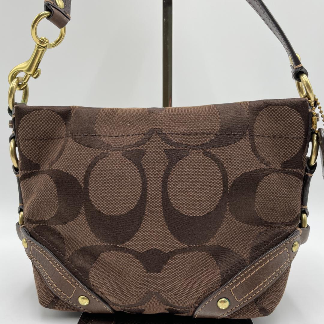 良品 COACH ショルダーバッグ キャンバス ブラウン シグネチャー