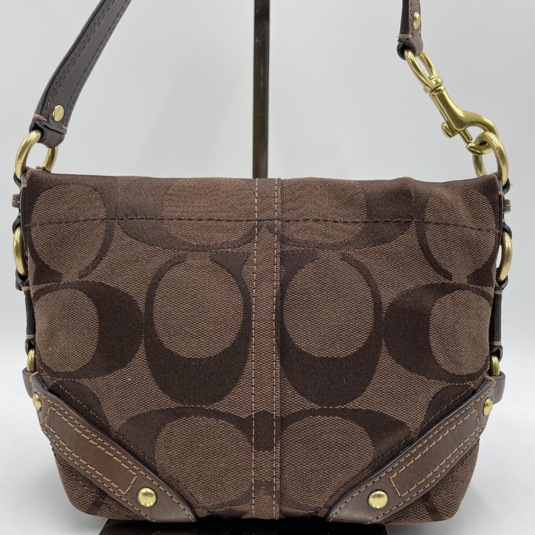良品 COACH ショルダーバッグ キャンバス ブラウン シグネチャー