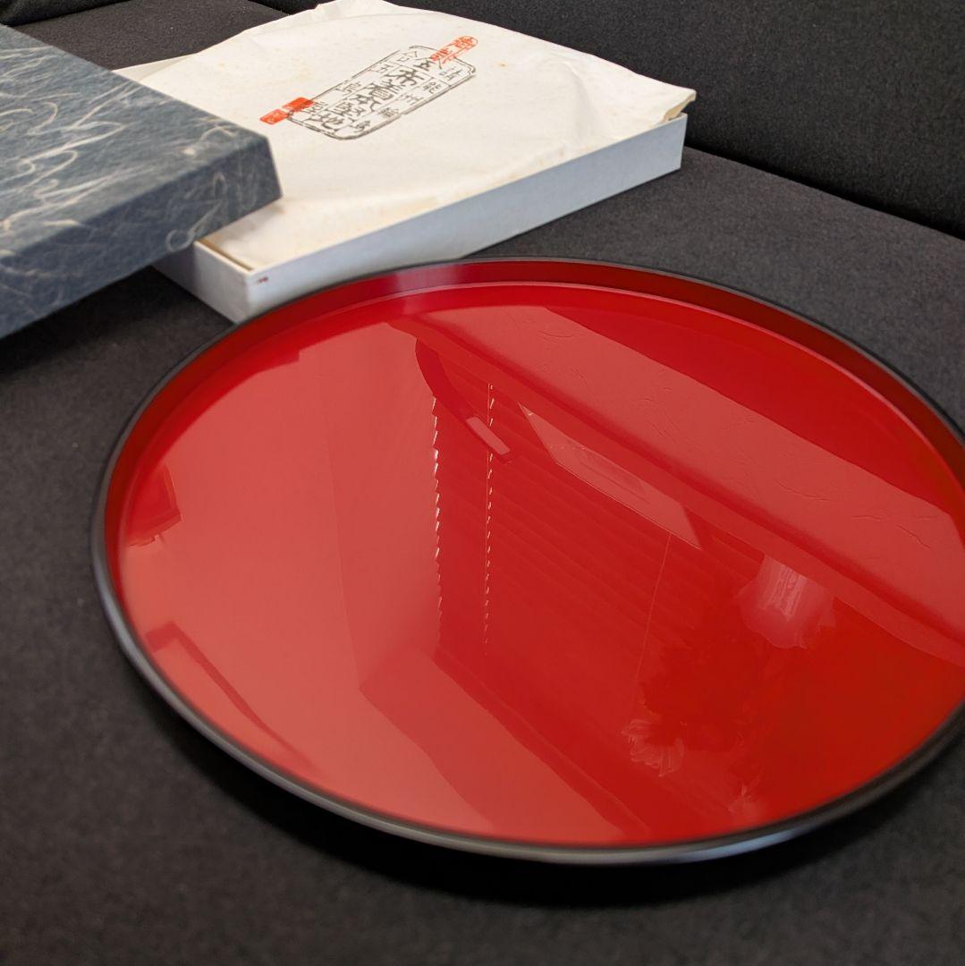 【未使用】 輪島塗 丸盆 朱塗 五島屋 共箱あり 直径約25cm 伝統工芸