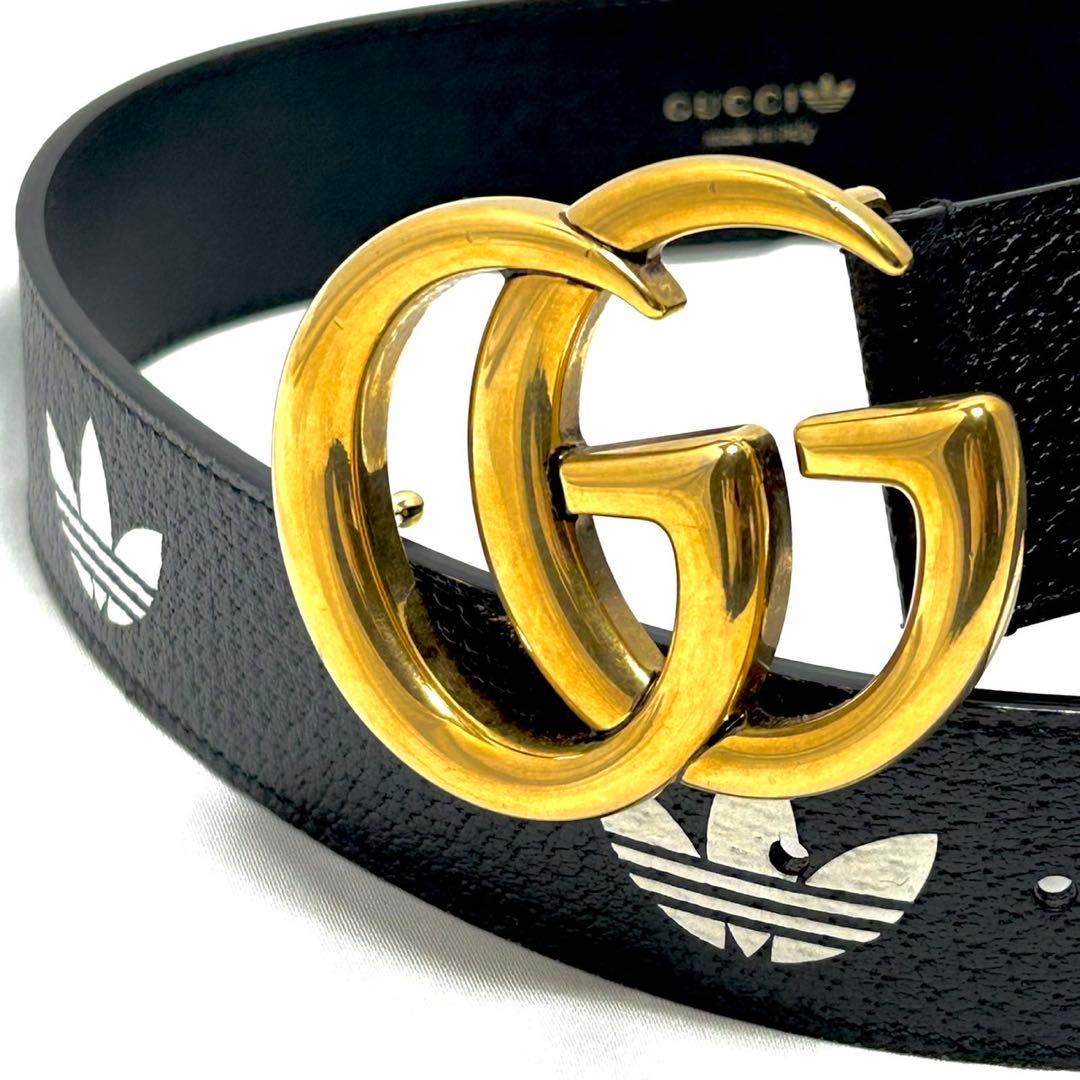 グッチ アディダス コラボ 限定 GGマーモント レザーベルト ブラック 黒色
