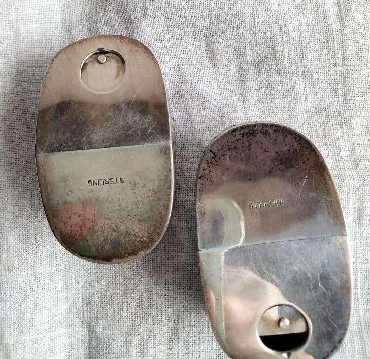 日本製、和骨董、ビンテージシルバーの可愛い草履下駄、刻印有り、調味料入れ。